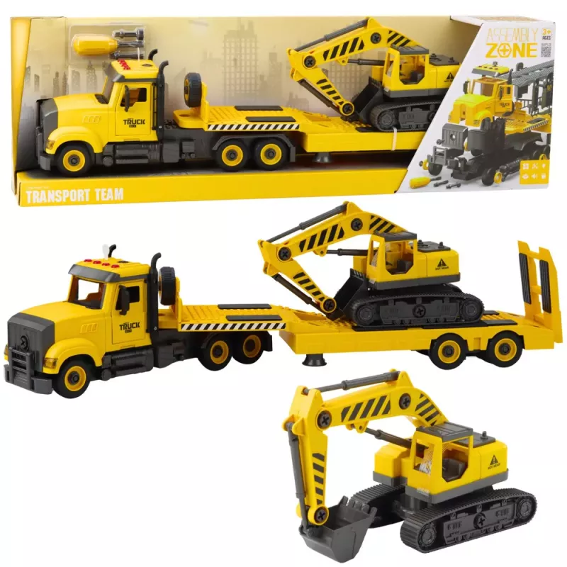 LEAN TOYS DIY Tow Truck Turning Crawler Excavator with Lights and Sounds