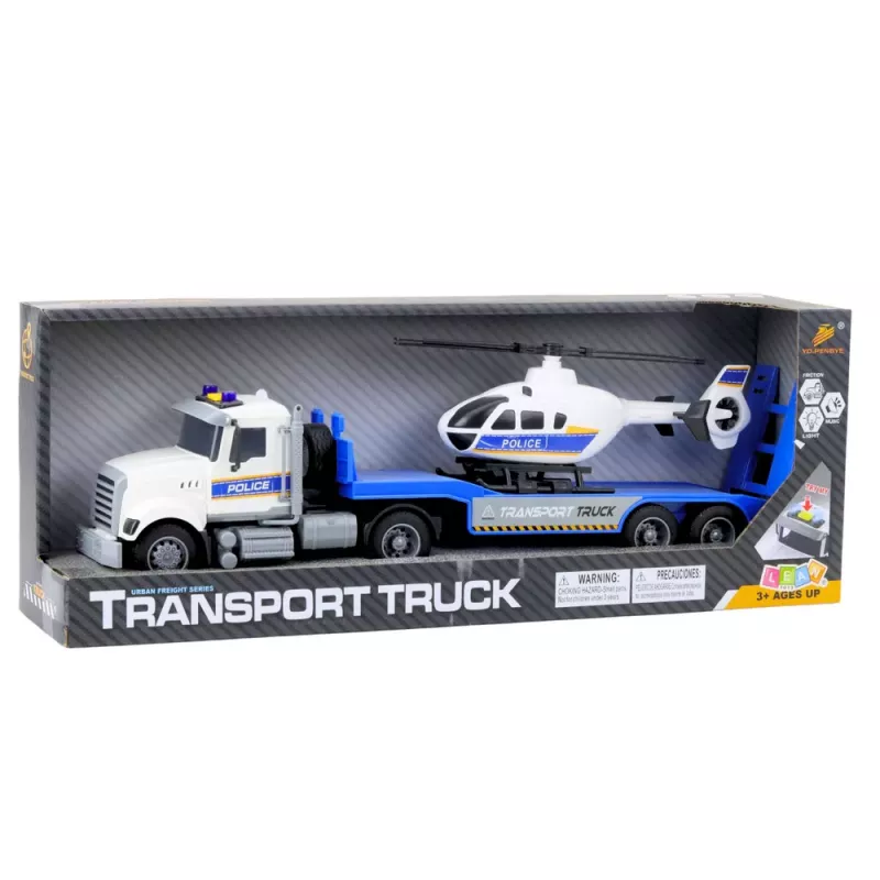 LEAN TOYS Police Transport Truck Helicopter Lights and Sounds Set