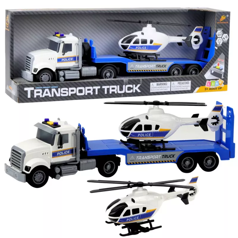 LEAN TOYS Police Transport Truck Helicopter Lights and Sounds Set