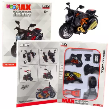 LEAN TOYS Motorcycle to Assemble Screw Metal 1:14 DIY Black and Orange