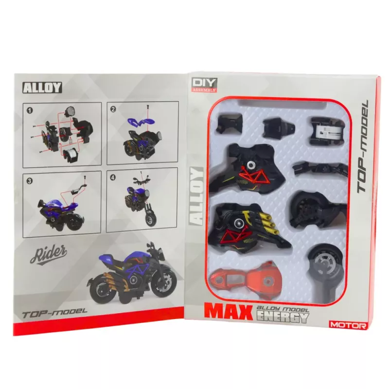 LEAN TOYS Motorcycle to Assemble Screw Metal 1:14 DIY Black and Red