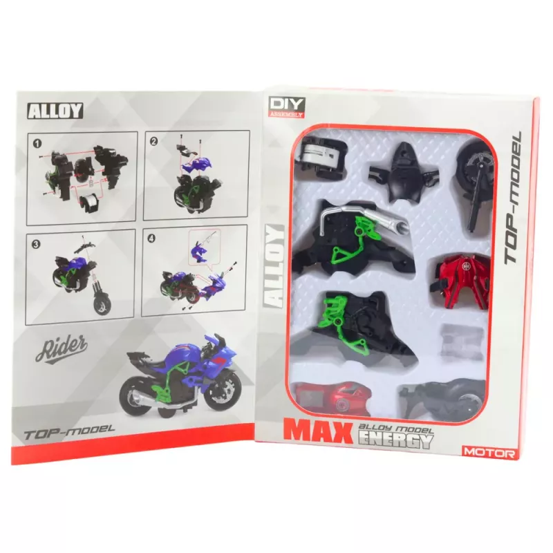 LEAN TOYS Motorcycle to Assemble Screw Metal 1:14 DIY Green-Red