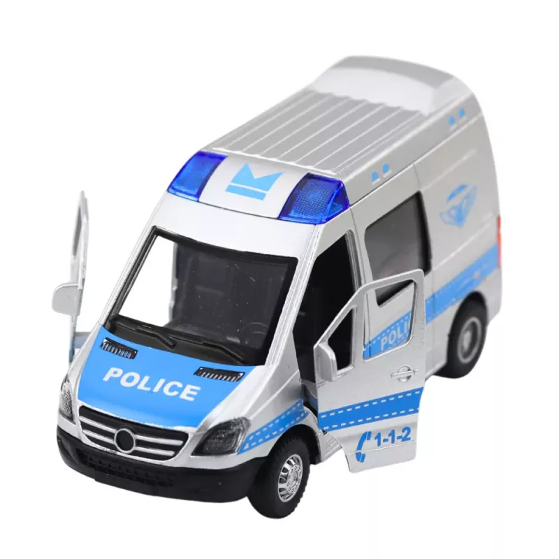 LEAN TOYS Metal Police Car with Pull Back Motor, Lights and Sounds 1:32
