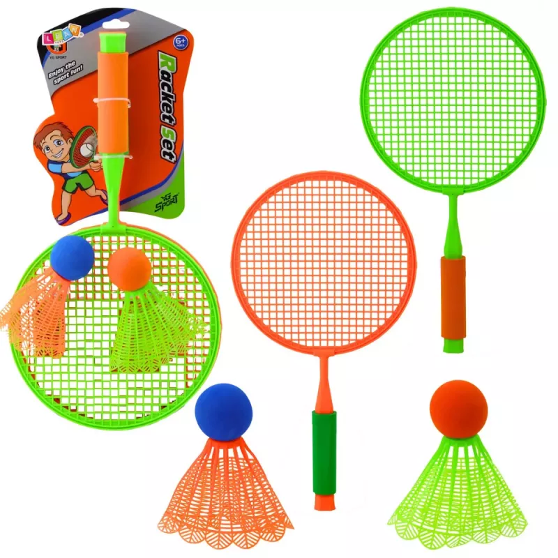 LEAN TOYS Badminton Racket Set: 2 Rackets, 2 Large Feather Shuttlecocks and 1 Ball