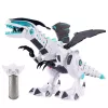 LEAN TOYS RC Remote Controlled Dinosaur Robot with Wings Lights and Sounds White