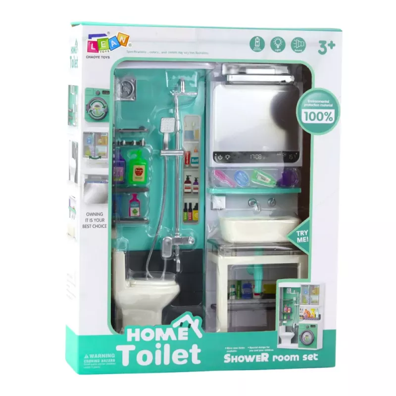 LEAN TOYS Toy Bathroom Shower Sink Toilet Lights Sounds Accessories