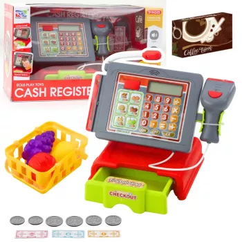LEAN TOYS Cash Register For Kids Accessories Basket Fruit Lights Sounds Red