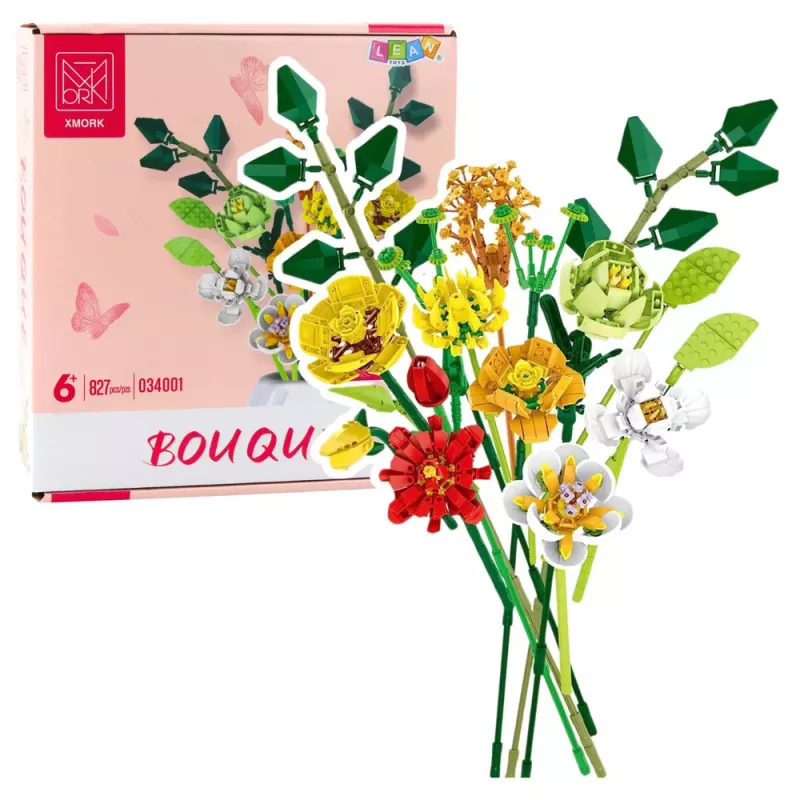 LEAN TOYS Construction Blocks Decorative Bouquet of Colorful Flowers 827 pcs.