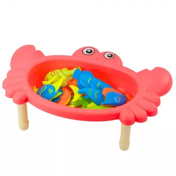 LEAN TOYS Fishing Set: Crab Table, 10 Fish, Fishing Rod, Strainer, Pink