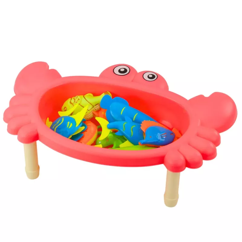 LEAN TOYS Fishing Set: Crab Table, 10 Fish, Fishing Rod, Strainer, Pink