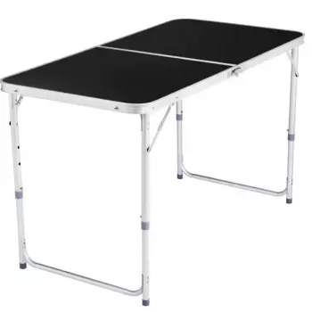 LEAN Folding Camping Table Adjustable Aluminum Black 120x60cm