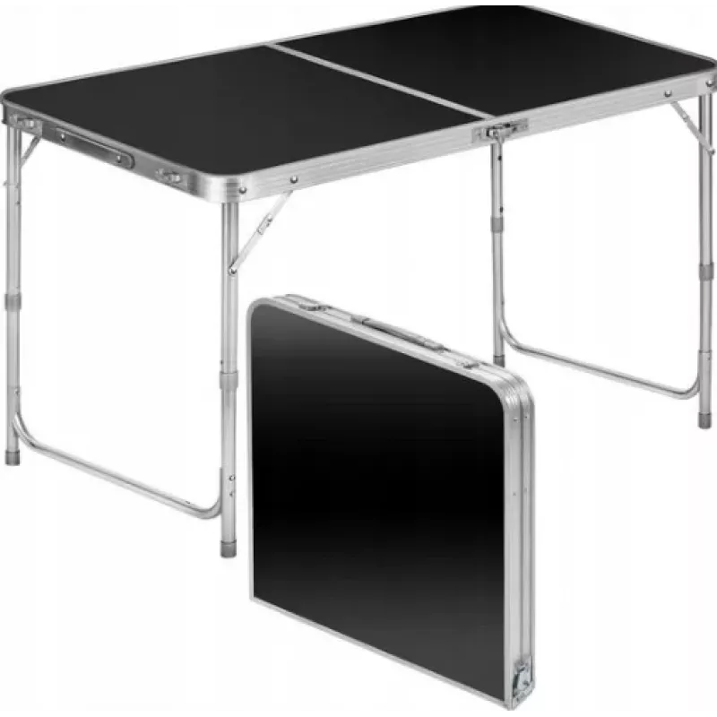 LEAN Folding Camping Table Adjustable Aluminum Black 120x60cm