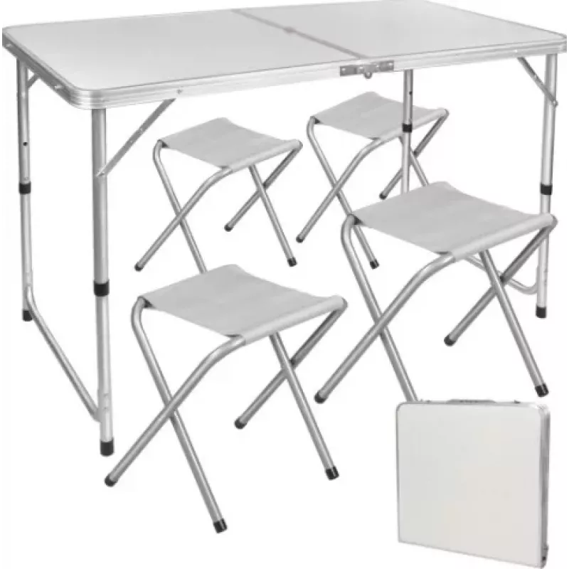LEAN Folding Camping Table Set 4 Chairs Gray