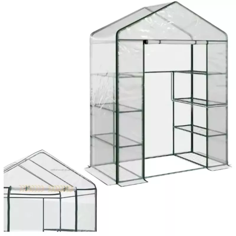 LEAN Mini Balcony Garden Greenhouse 4 Metal Shelves PVC Foil 195 x 143 x 73cm