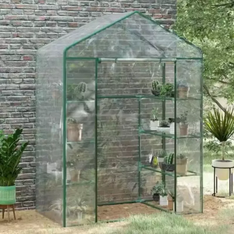 LEAN Mini Balcony Garden Greenhouse 4 Metal Shelves PVC Foil 195 x 143 x 73cm