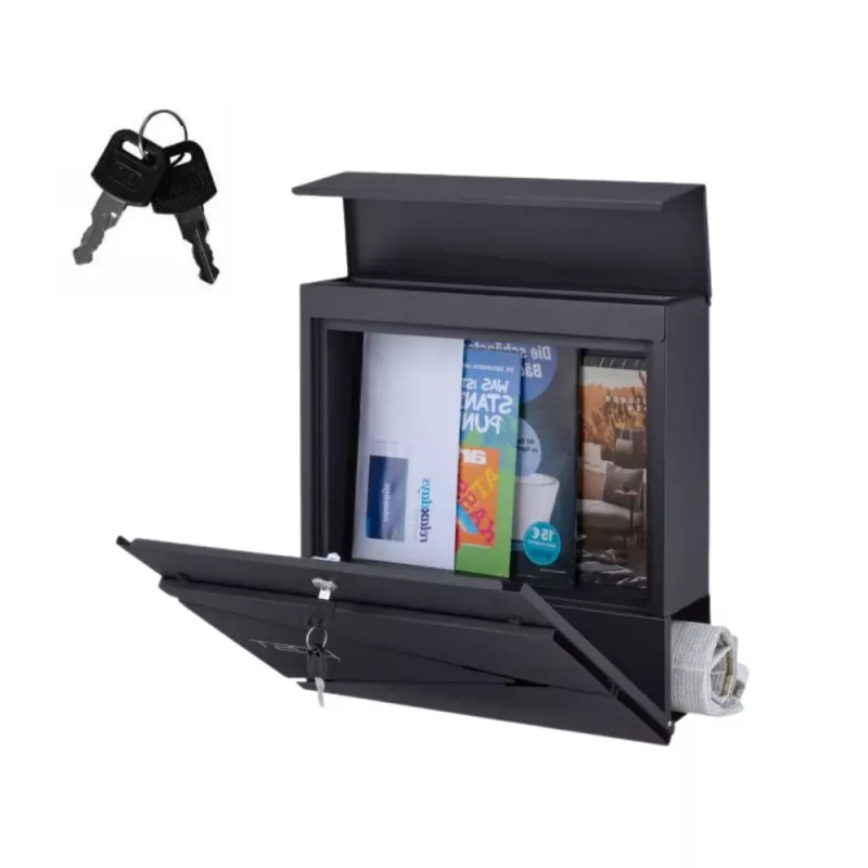 LEAN Large Mailbox for Letters and Newspapers, Anthracite, POST Inscription, 37x37x10.5 cm