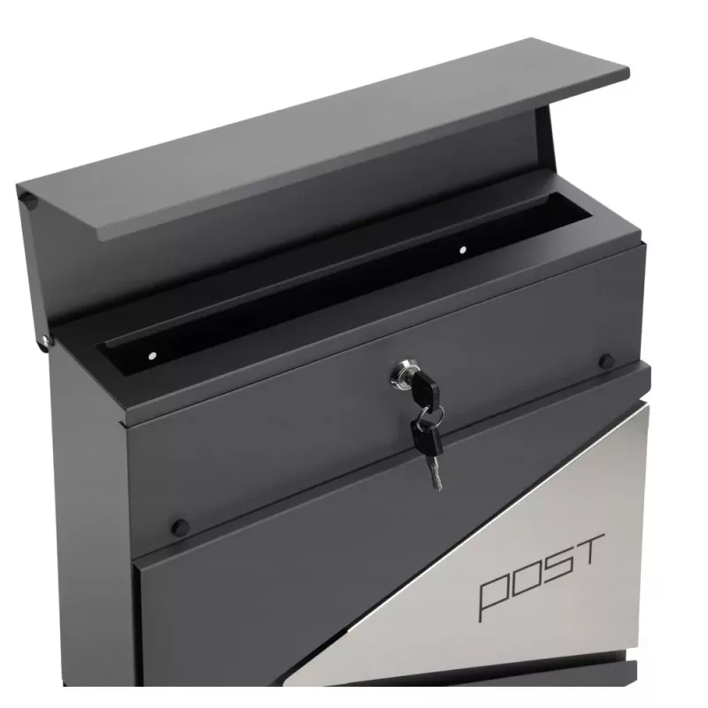 LEAN Large Mailbox for Letters and Newspapers, Anthracite, POST Inscription, 37x37x10.5 cm