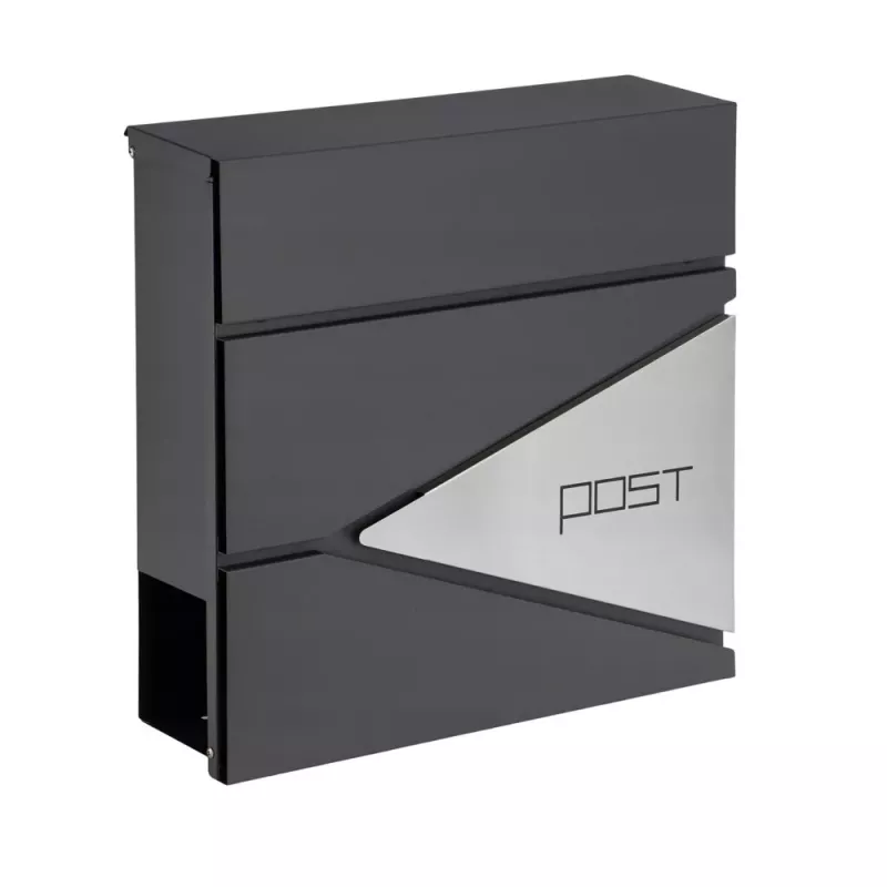 LEAN Large Mailbox for Letters and Newspapers, Anthracite, POST Inscription, 37x37x10.5 cm