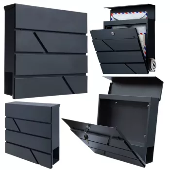 LEAN Large Mailbox for Letters and Newspapers, Anthracite, 37x37x11 cm