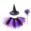 LEAN TOYS Witch Costume Hat Skirt Broom Purple and Black Costume