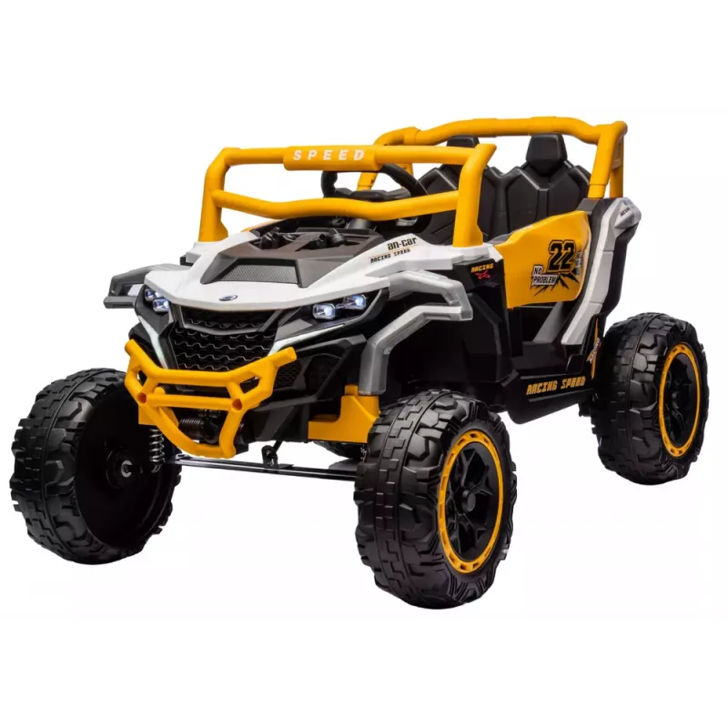 LEAN CARS M1 White and Yellow Battery-Powered Vehicle 4x4