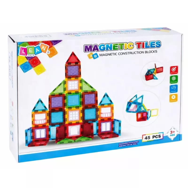 LEAN TOYS 3D Magnetic Blocks Construction Puzzle Colorful 45 pcs.