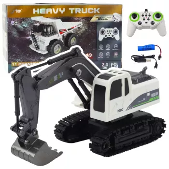 LEAN TOYS Remote Controlled RC Crawler Excavator with Lights and Sounds, White, 1:24 Scale