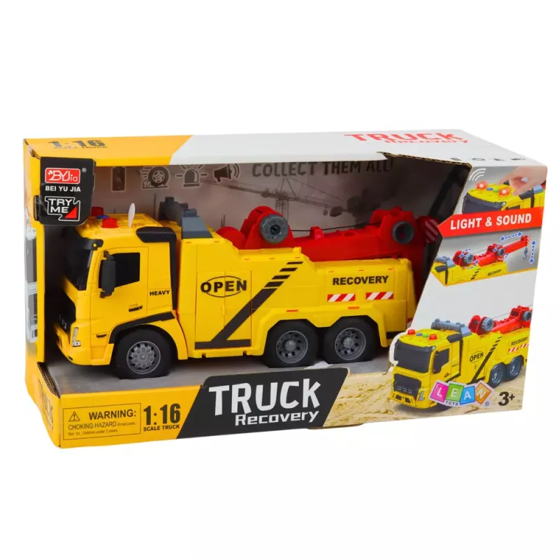 LEAN TOYS Car Tow Truck Roadside Assistance Hook Platform Lights Sounds 1:16