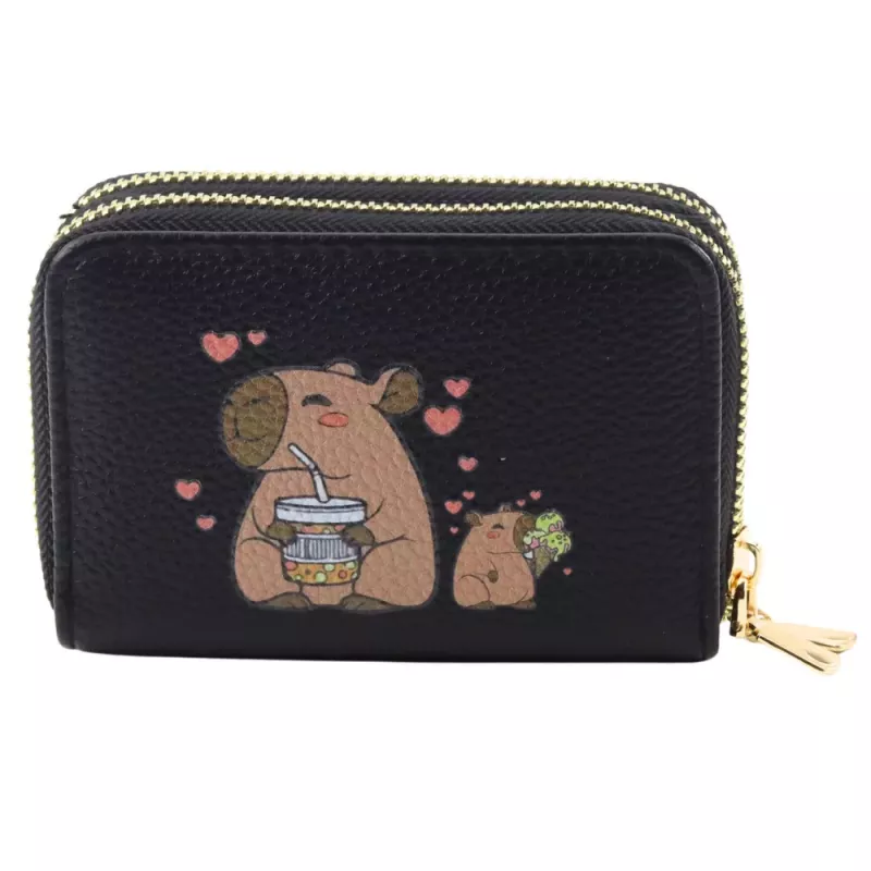 LEAN Two-Compartment Wallet with Card Compartments Kapybara Black 12.5 x 8.5 cm