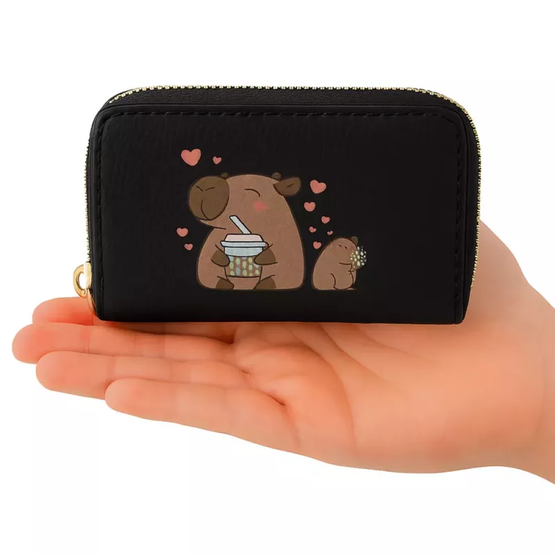 LEAN Two-Compartment Wallet with Card Compartments Kapybara Black 12.5 x 8.5 cm