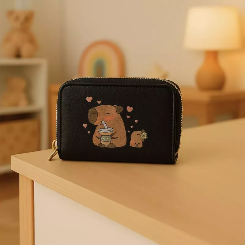 LEAN Two-Compartment Wallet with Card Compartments Kapybara Black 12.5 x 8.5 cm