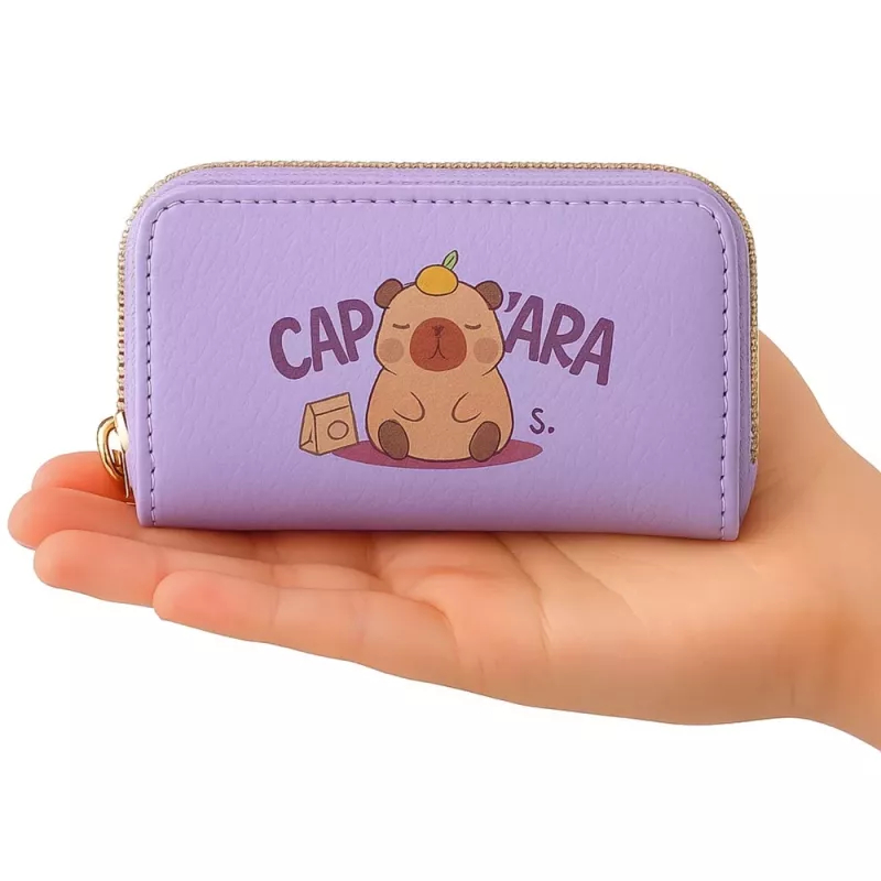 LEAN Two-Compartment Wallet with Card Compartments Capybara Purple 12.5 x 8.5 cm