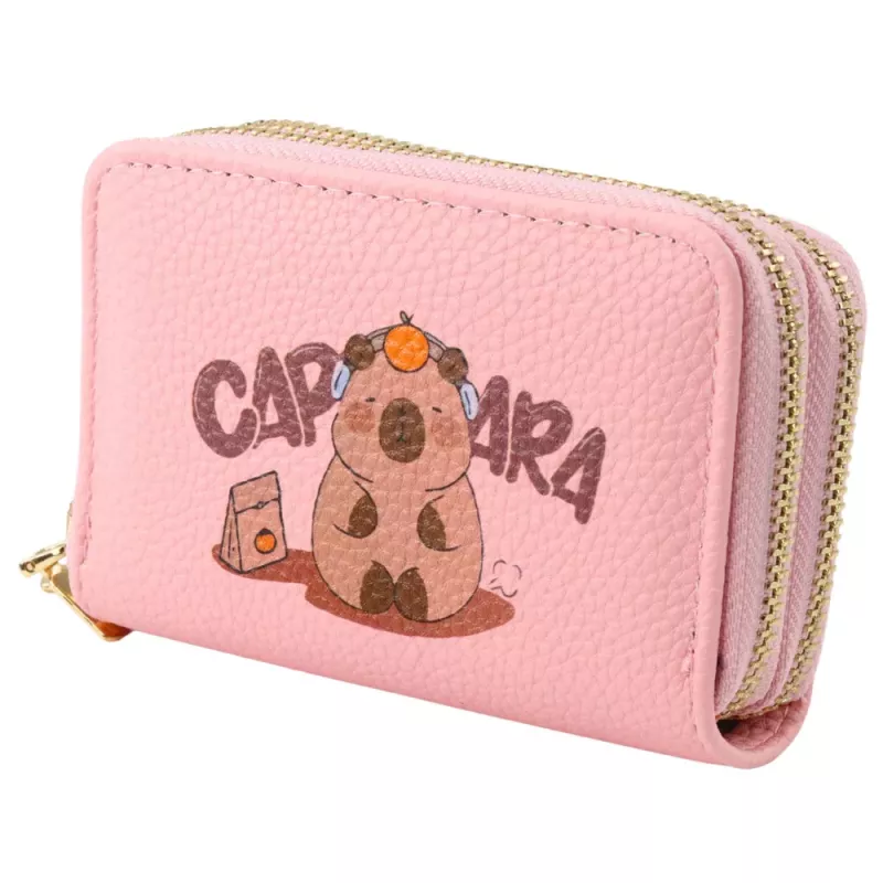 LEAN Two-Compartment Wallet with Card Compartments Capybara Pink 12.5 x 8.5 cm