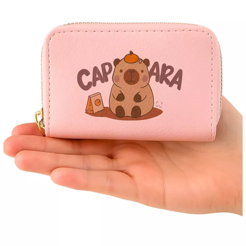 LEAN Two-Compartment Wallet with Card Compartments Capybara Pink 12.5 x 8.5 cm