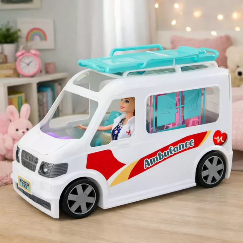 LEAN TOYS Mobile Hospital Ambulance with Stretcher 2in1 Doll Doctor Accessories