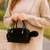 LEAN TOYS Plush Cat-Shaped Handbag with Chain Handles, Black