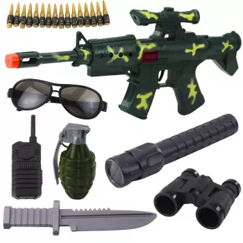 LEAN TOYS Military Rifle Set With Rifle Accessories Shot Sound Khaki