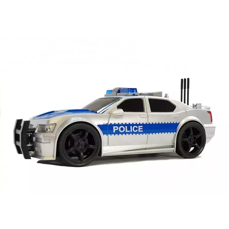 LEAN TOYS Battery Operated Police Car 1:20 Lights and Sounds Strung Silver