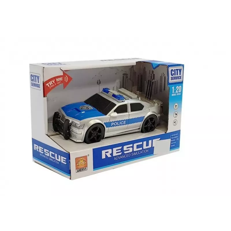 LEAN TOYS Battery Operated Police Car 1:20 Lights and Sounds Strung Silver