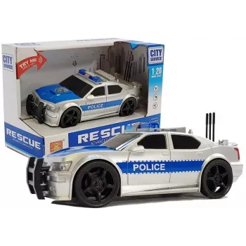 LEAN TOYS Battery Operated Police Car 1:20 Lights and Sounds Strung Silver