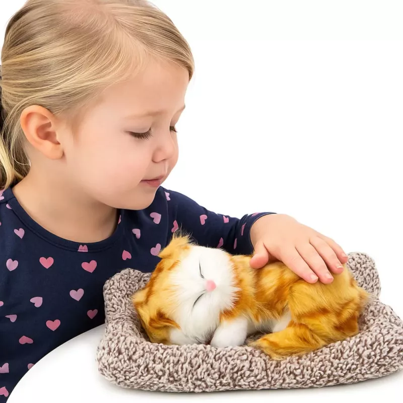 LEAN TOYS Sleeping Ginger Cat on a Pillow Figurine with Fur Bag Sounds