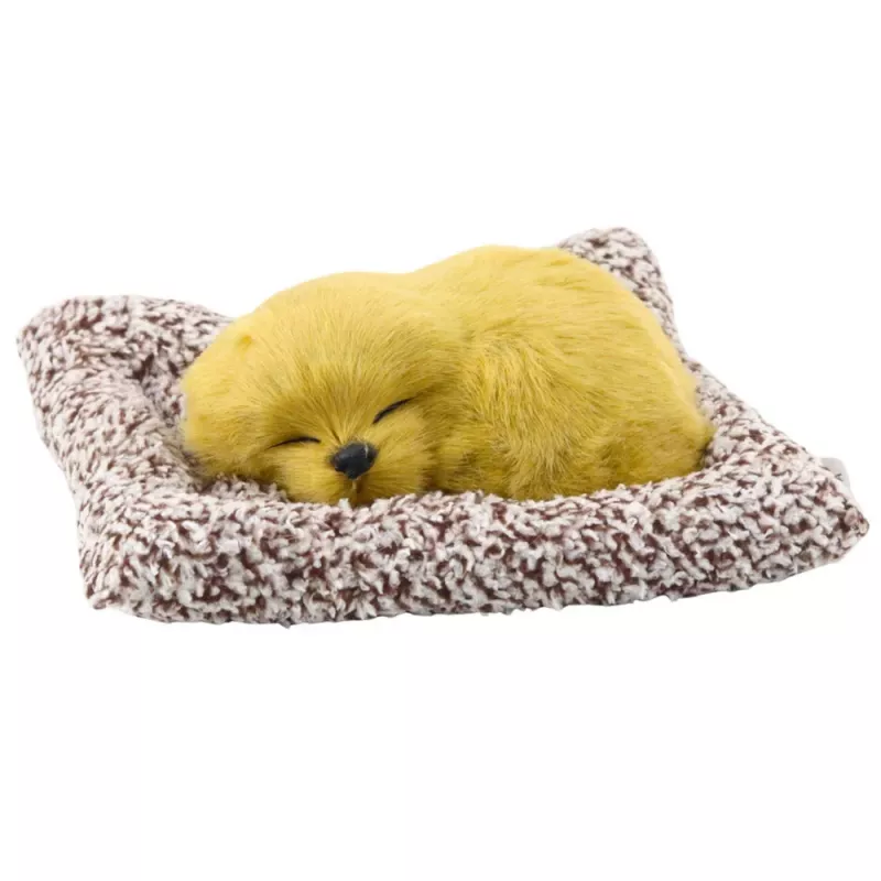 LEAN TOYS Sleeping Labrador on a Pillow Figurine with Fur Transparent Bag Sounds