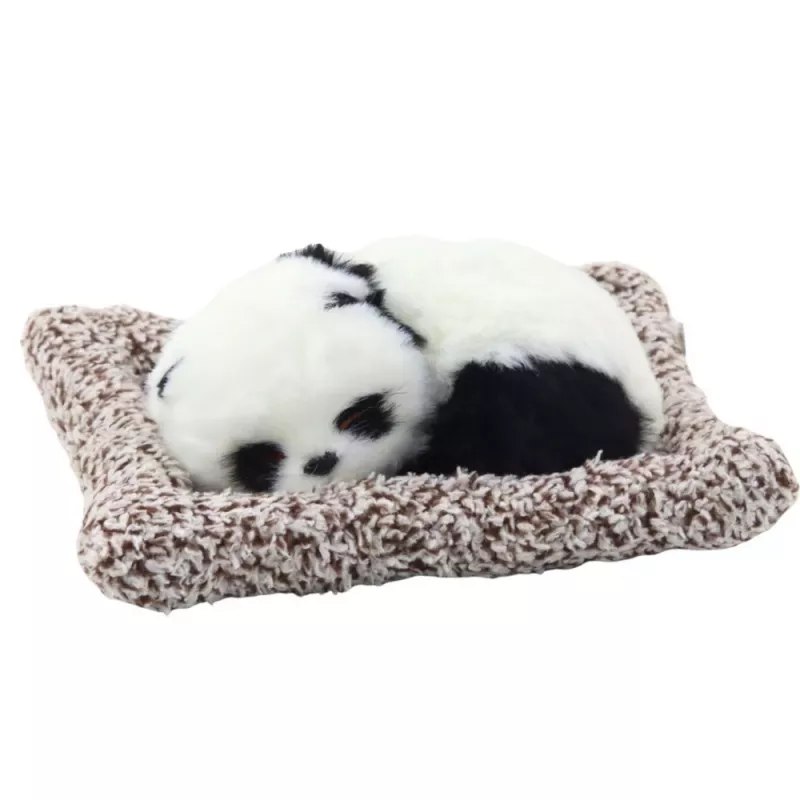 LEAN TOYS Sleeping Panda on a Pillow Figurine with Fur and Transparent Bag