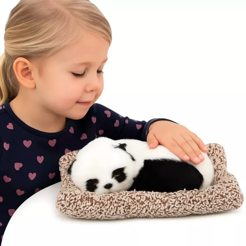 LEAN TOYS Sleeping Panda on a Pillow Figurine with Fur and Transparent Bag