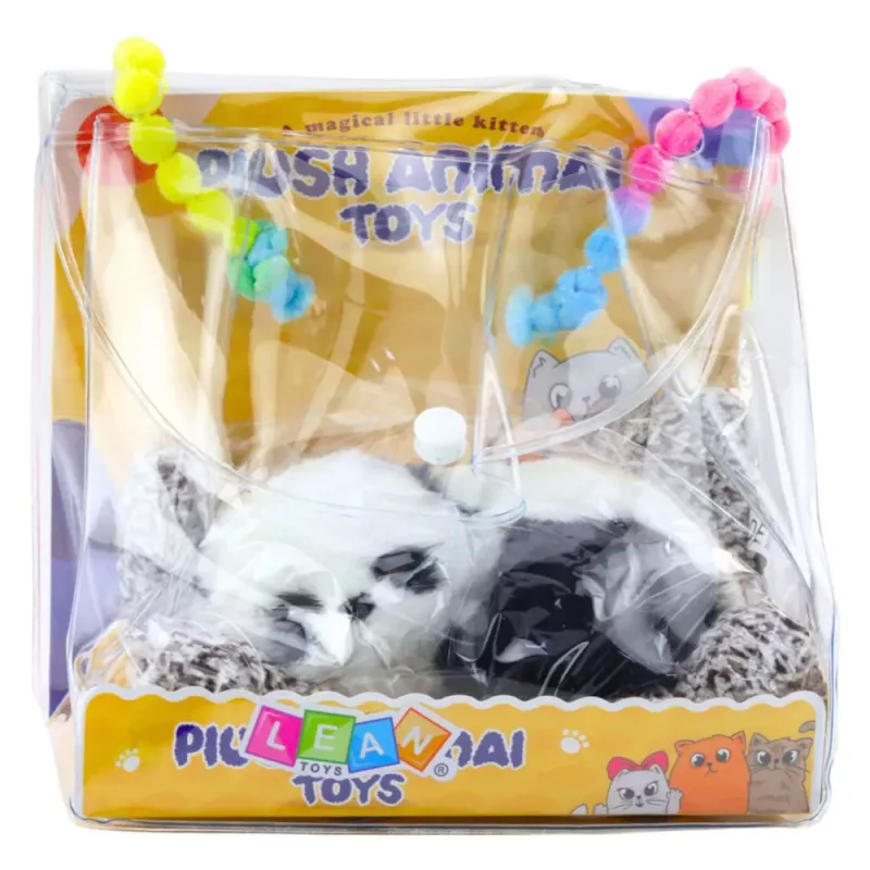LEAN TOYS Sleeping Panda on a Pillow Figurine with Fur and Transparent Bag
