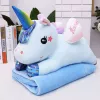 LEAN TOYS Plush Unicorn Cuddly Toy with Blanket 160x110cm Blue 55cm