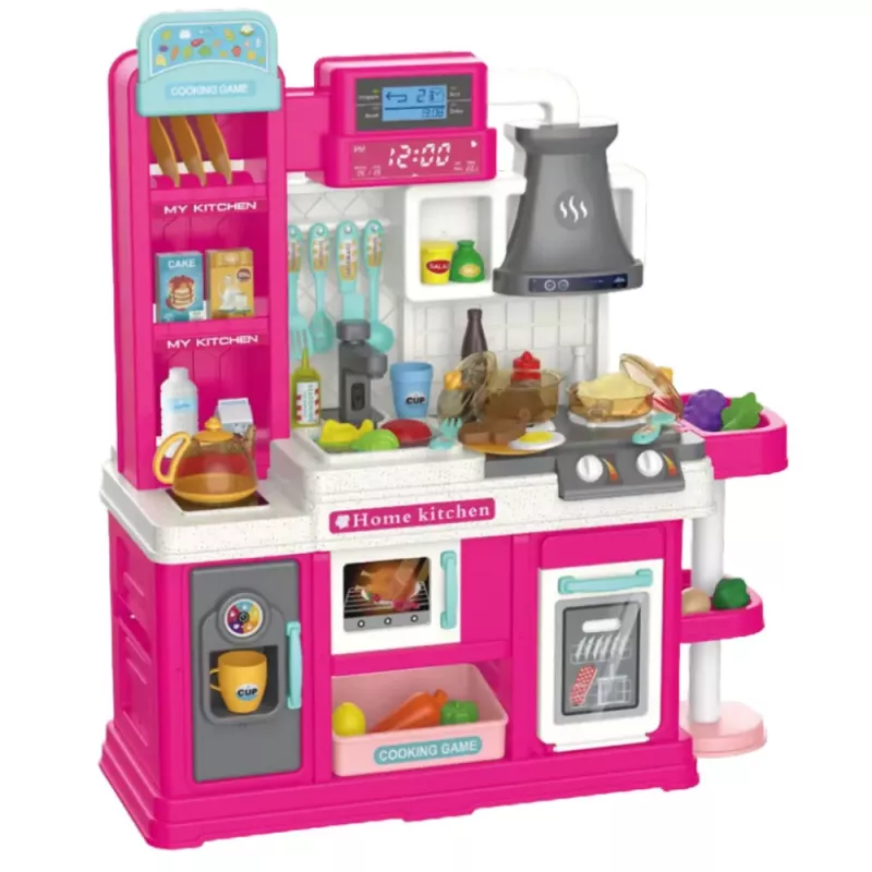 LEAN TOYS Children's Kitchen Water Cycle Color Changing Food Steam Pink 64 pcs.