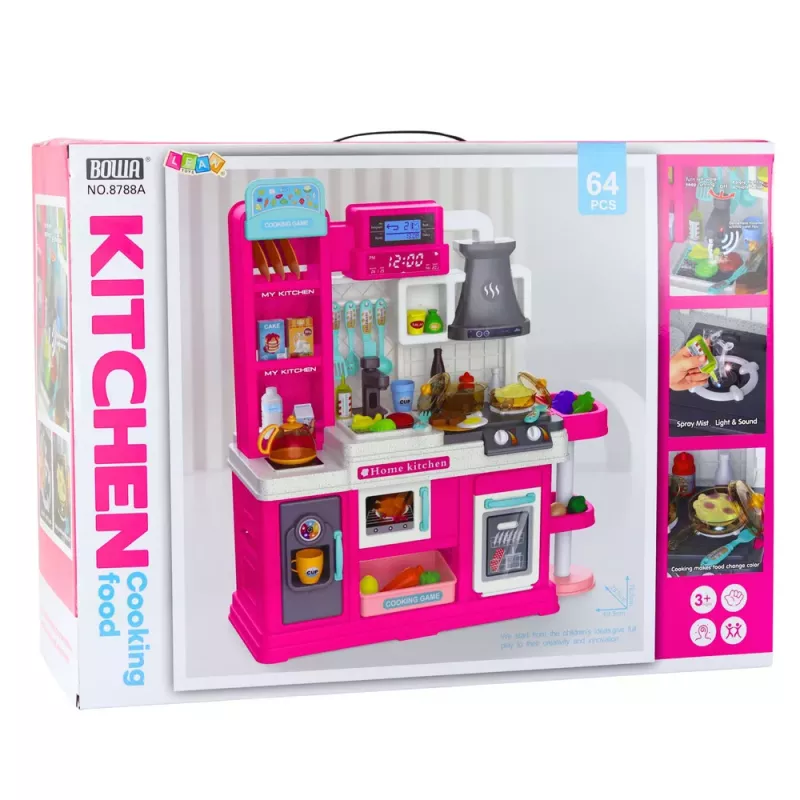 LEAN TOYS Children's Kitchen Water Cycle Color Changing Food Steam Pink 64 pcs.