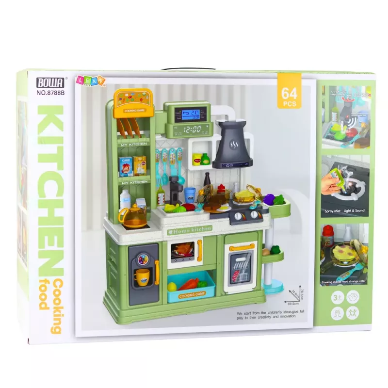 LEAN TOYS Children's Kitchen Water Cycle Food Color Changing Steam Green 64 pcs.