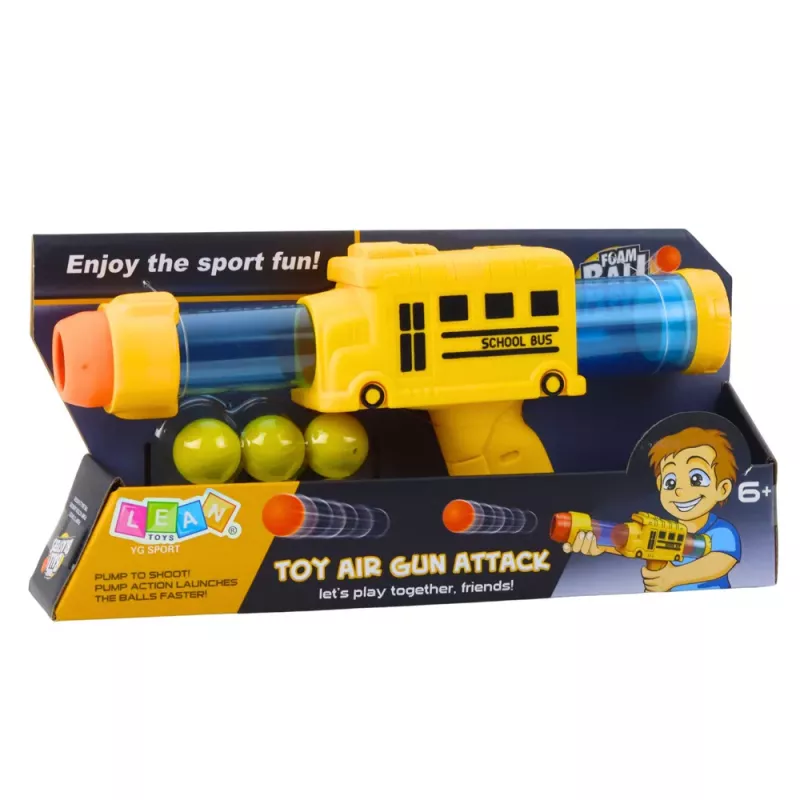 LEAN TOYS Soft Foam Ball Gun School Bus Yellow 6 pcs
